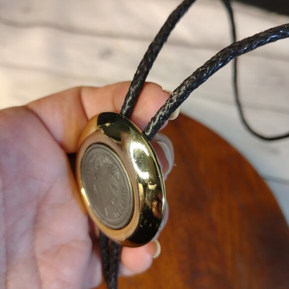 Vintage Napoleon Coin Bolo Tie Bola Tie Shoestring Necklace Gold Tone & Silver - Picture 10 of 12